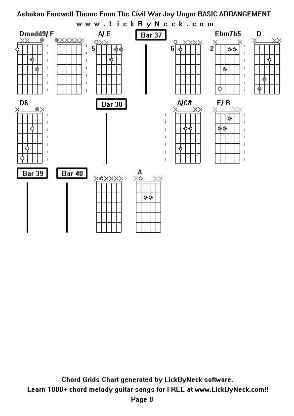 Chord Grids Chart of chord melody fingerstyle guitar song-Ashokan Farewell-Theme From The Civil War-Jay Ungar-BASIC ARRANGEMENT,generated by LickByNeck software.